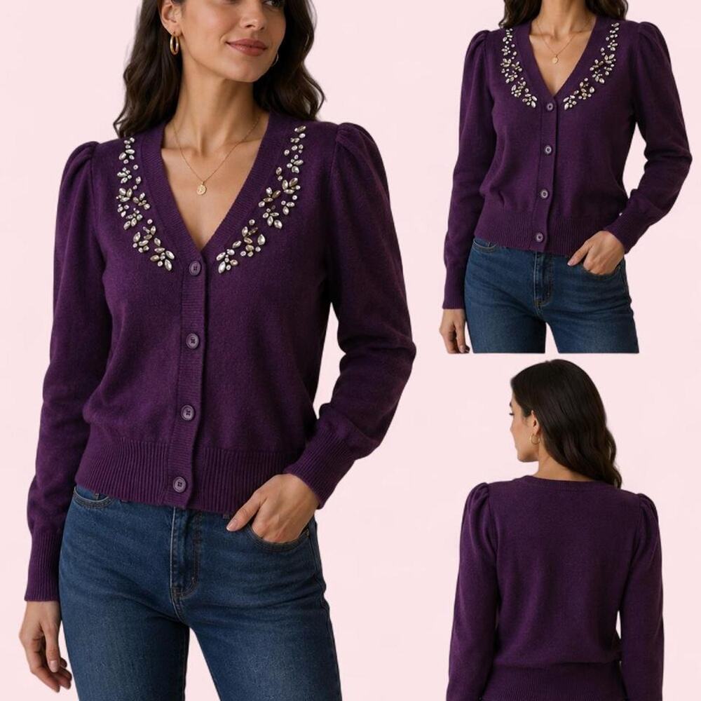 Purple express cardigan with rhinestone size M